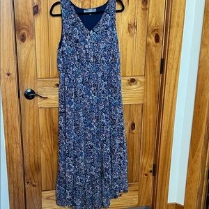 Sleeveless Navy Paisley High-Low Maxi Dress